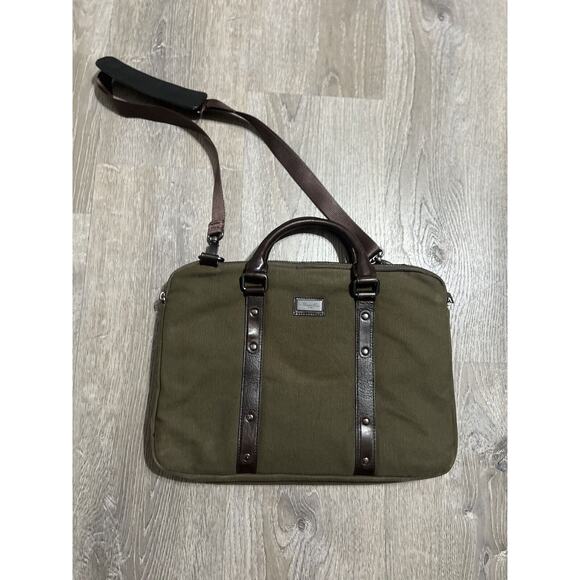 KENNETH COLE Vintage Canvas Khaki Brown Genuine Leather Messenger Bag EUC - Picture 1 of 7